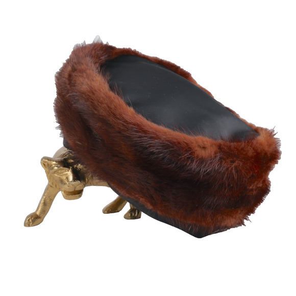 Vintage Brown Mink Fur Pillbox Hat With Black Satin Tims Trendy main image 5